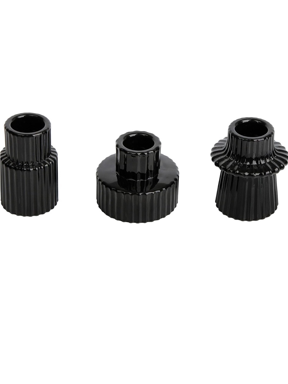 Amazon Glossy Black Ribbed Ceramic Candle Holder Trio